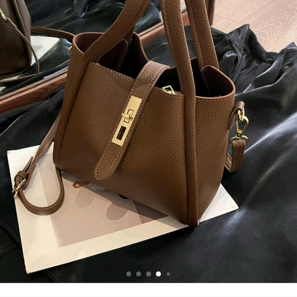Brown Mini Bag with Gold Hardware and Structured Design - Picture 4 of 6